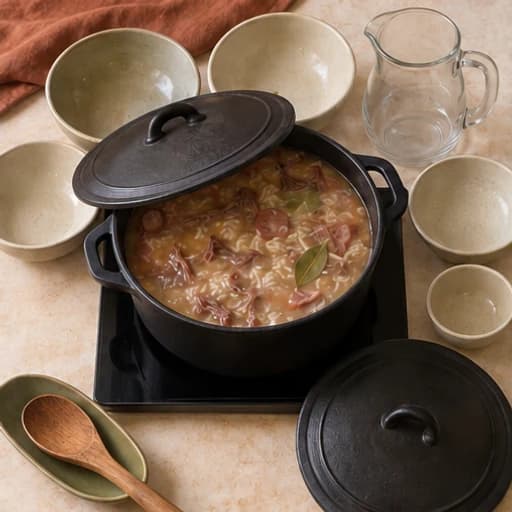 Visual guide for arroz carreteiro (beef rice): Cook over low heat.