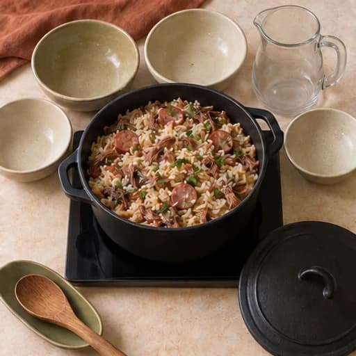 Visual guide for arroz carreteiro (beef rice): Rest and finish.