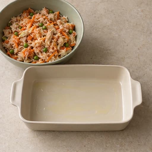 Visual guide for baked rice casserole: Mix the filling.