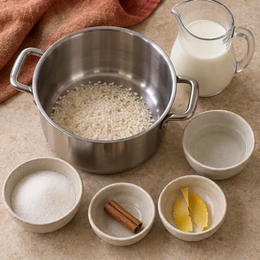 Visual guide for creamy rice pudding: Measure and add aroma
