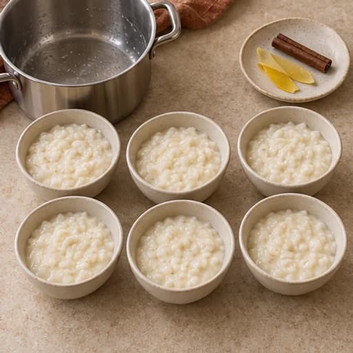Visual guide for creamy rice pudding: Portion and cool until warm