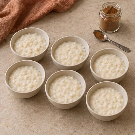 Visual guide for creamy rice pudding: Chill and finish with cinnamon