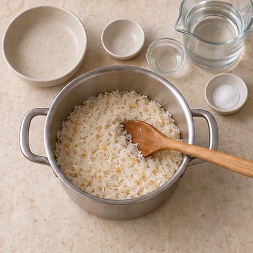 Visual guide for fluffy white rice: Add the rice.