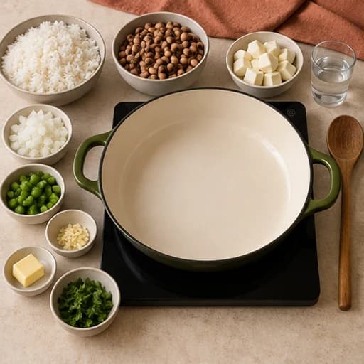 Visual guide for baião de dois with cheese: Prepare the ingredients.