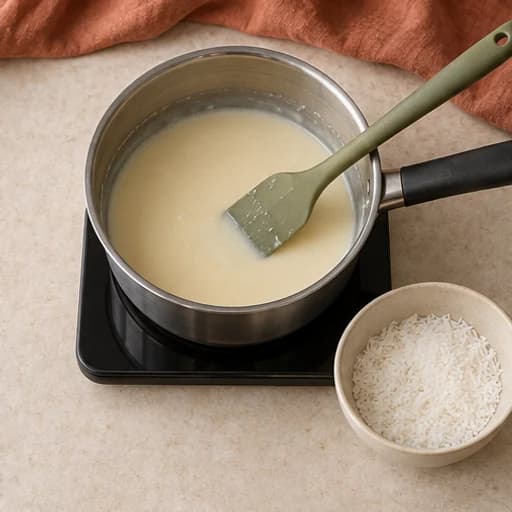 Visual guide for beijinho coconut truffles: Start the base
