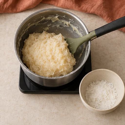 Visual guide for beijinho coconut truffles: Cook until the mixture releases