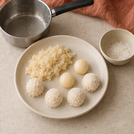 Visual guide for beijinho coconut truffles: Shape and coat with coconut