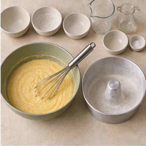 Visual guide for fluffy cornmeal cake: Add the dry ingredients.
