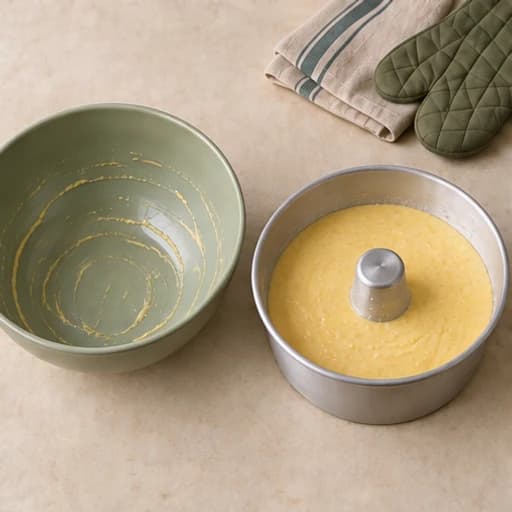 Visual guide for fluffy cornmeal cake: Bake until golden.