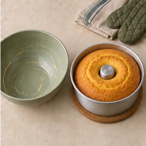 Visual guide for fluffy cornmeal cake: Wait before unmolding.
