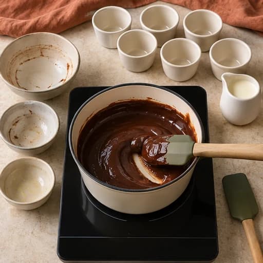 Visual guide for creamy spoon brigadeiro: Cook while stirring.