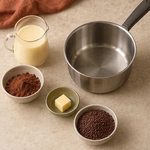 Visual guide for brigadeiro truffles: Gather the ingredients