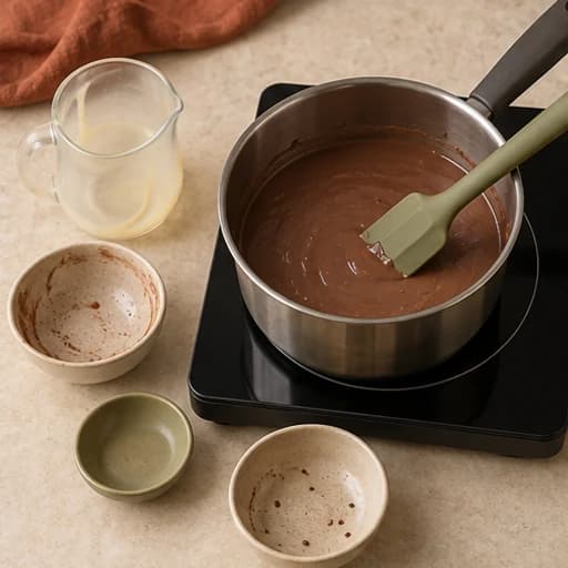 Visual guide for brigadeiro truffles: Mix before heating