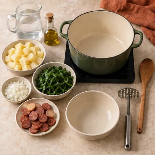 Visual guide for caldo verde: Chop the ingredients.