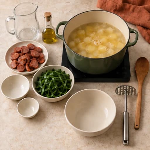 Visual guide for caldo verde: Cook the potatoes.