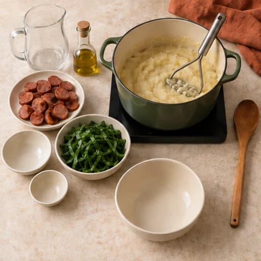 Visual guide for caldo verde: Mash in the pot.