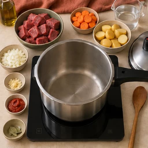 Visual guide for brazilian beef stew: Prepare beef and vegetables.