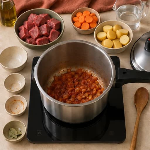 Visual guide for brazilian beef stew: Build the flavor base.