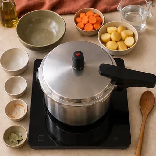 Visual guide for brazilian beef stew: Pressure cook the beef.