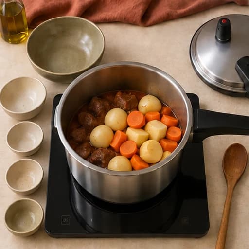 Visual guide for brazilian beef stew: Add the vegetables.