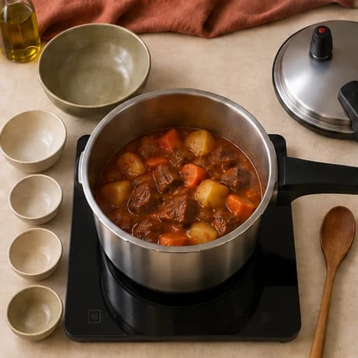 Visual guide for brazilian beef stew: Check and adjust the sauce.