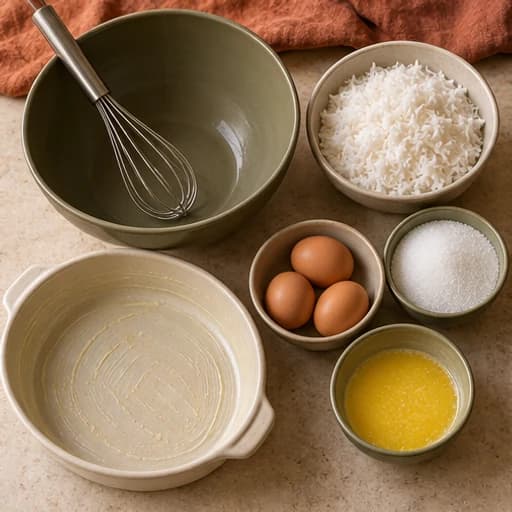Visual guide for baked cocada: Preheat and grease