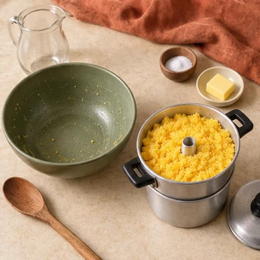 Visual guide for northeastern brazilian cuscuz: Assemble the steamer.
