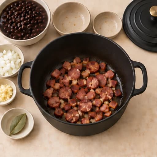 Visual guide for everyday feijoada: Brown the bacon.