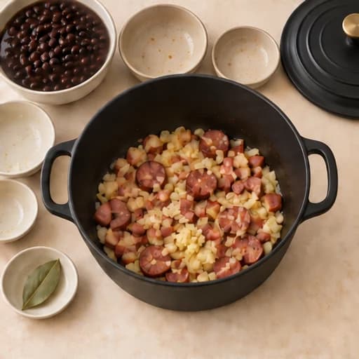 Visual guide for everyday feijoada: Sauté the aromatics.