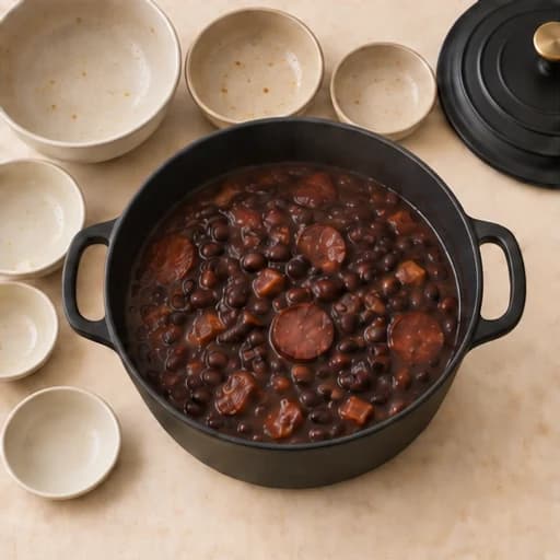 Visual guide for everyday feijoada: Adjust and serve.