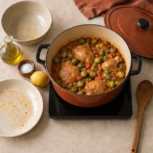 Visual guide for chicken with okra: Return the okra.