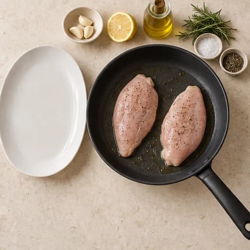 Visual guide for golden pan-fried chicken: Heat the frying pan.