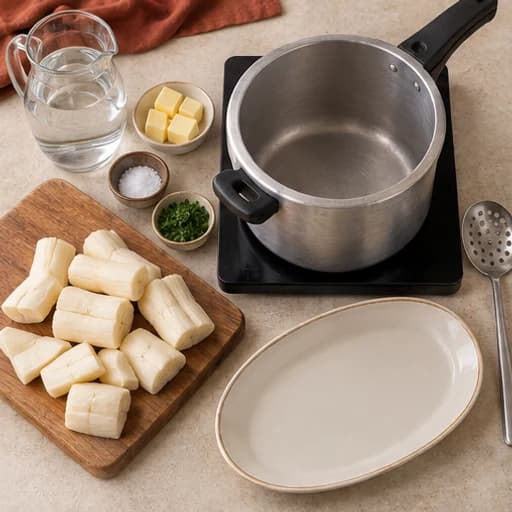 Visual guide for butter cassava: Prepare the pieces.