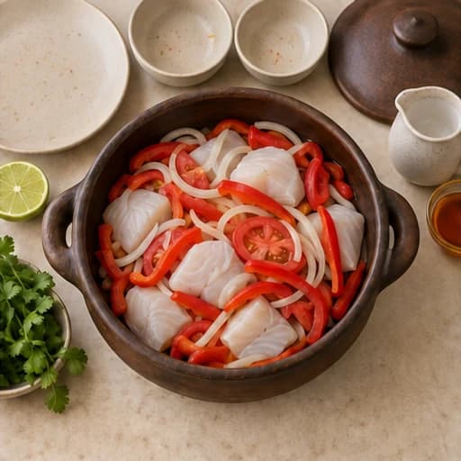 Visual guide for bahian moqueca: Build the layers.