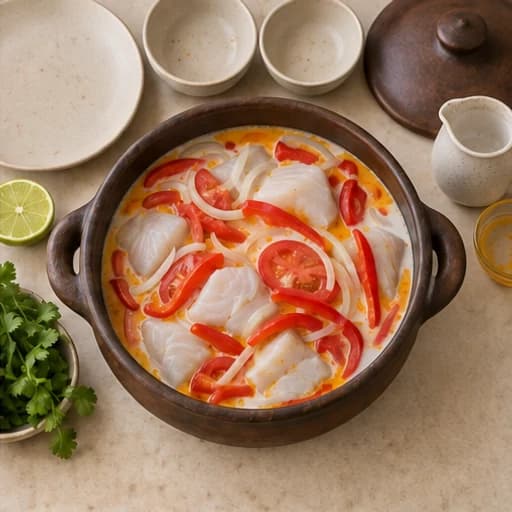 Visual guide for bahian moqueca: Add the liquid.