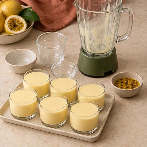Visual guide for passion fruit mousse: Divide among glasses