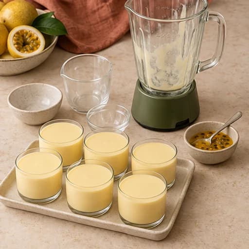 Visual guide for passion fruit mousse: Chill and serve