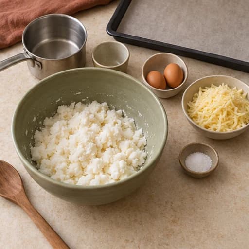 Visual guide for pão de queijo (cheese bread): Scald the starch.