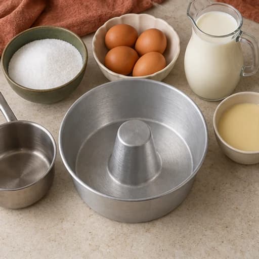 Visual guide for brazilian caramel flan: Prepare the pan and oven