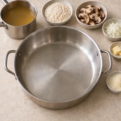 Visual guide for mushroom risotto: Organize your workspace.