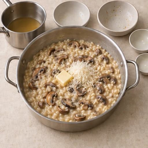 Visual guide for mushroom risotto: Add the finishing touch.