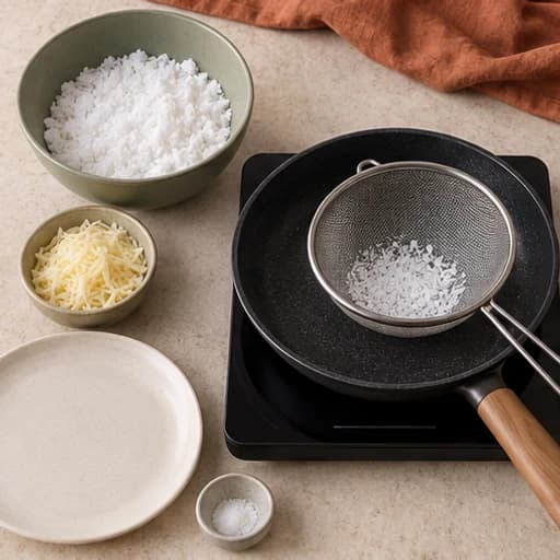 Visual guide for cheese tapioca: Prepare the starch and cheese.