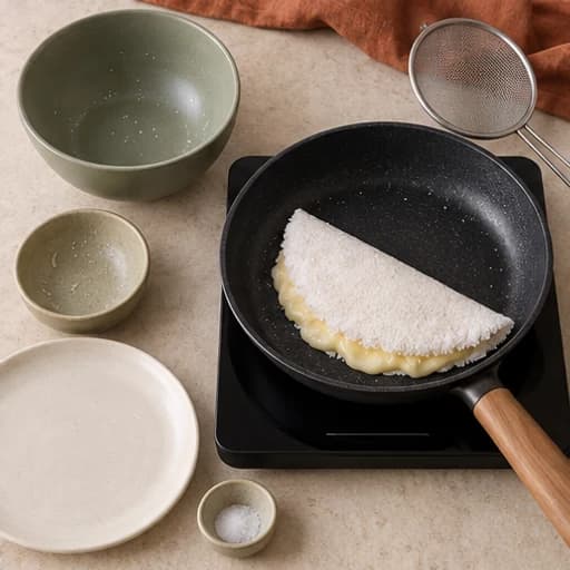 Visual guide for cheese tapioca: Fold and heat.