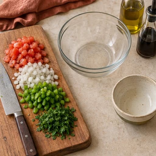 Visual guide for fresh brazilian vinaigrette salsa: Chop finely.