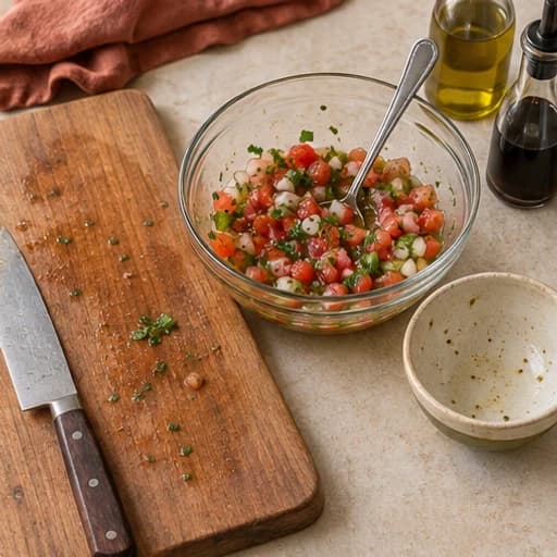 Visual guide for fresh brazilian vinaigrette salsa: Let the flavors develop.